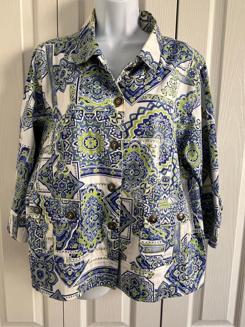 Draper’s & Damon’s Coldwater Creek Abstract Batik Jacket 3/4 Sleeve Lined XL